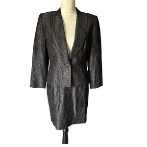 Vtg Cache Alberto Makali Suit Blazer and Skirt Set Foil Texture Gray size 6